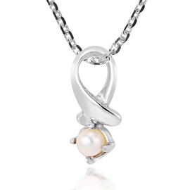 AeraVida Elegant Dainty Enchanted Awareness Ribbon Iridescene Cultured Freshwater White Pearl .925 Sterling Silver Pendant Necklace