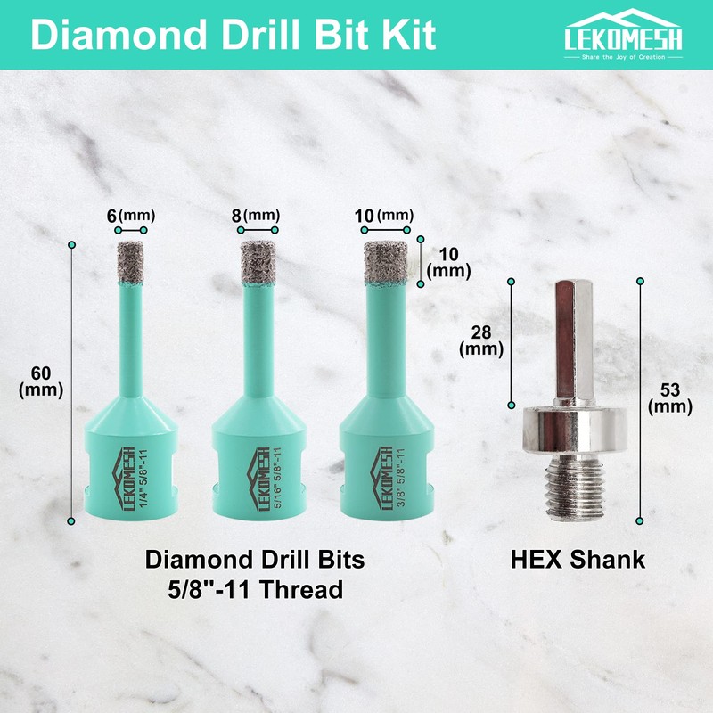 LEKOMESH Diamond Core Drill Bits Set 4pcs Tile Hole Saw