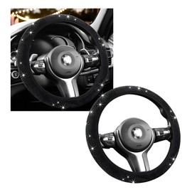 Sylvil - Funda para volante de coche, antideslizante de 15 pulgadas, funda para volante de coche con diamantes de imitación brillantes para la mayoría de los vehículos, accesorios universales para