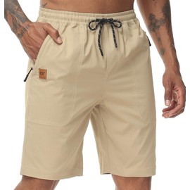 Men's Stretch Shorts Casual Classic Fit Drawstring Summer Beach Shorts with Zipper Pockets Khaki 40