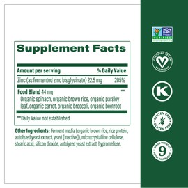 MegaFood Zinc Supplements - Vegan Immune Support Supplement With 22.5 mg High Potency Fermented Zinc - Made With Real Food - Gluten-Free, Kosher - 60 Tablets, 60 Servings