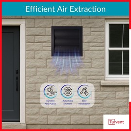 TURvent 4" Dryer Vent Cover Outside - ABS Plastic HVAC Air Vents for Exterior Wall - Charcoal Air Vent Grille with Automatic Fins and Integrated Mesh