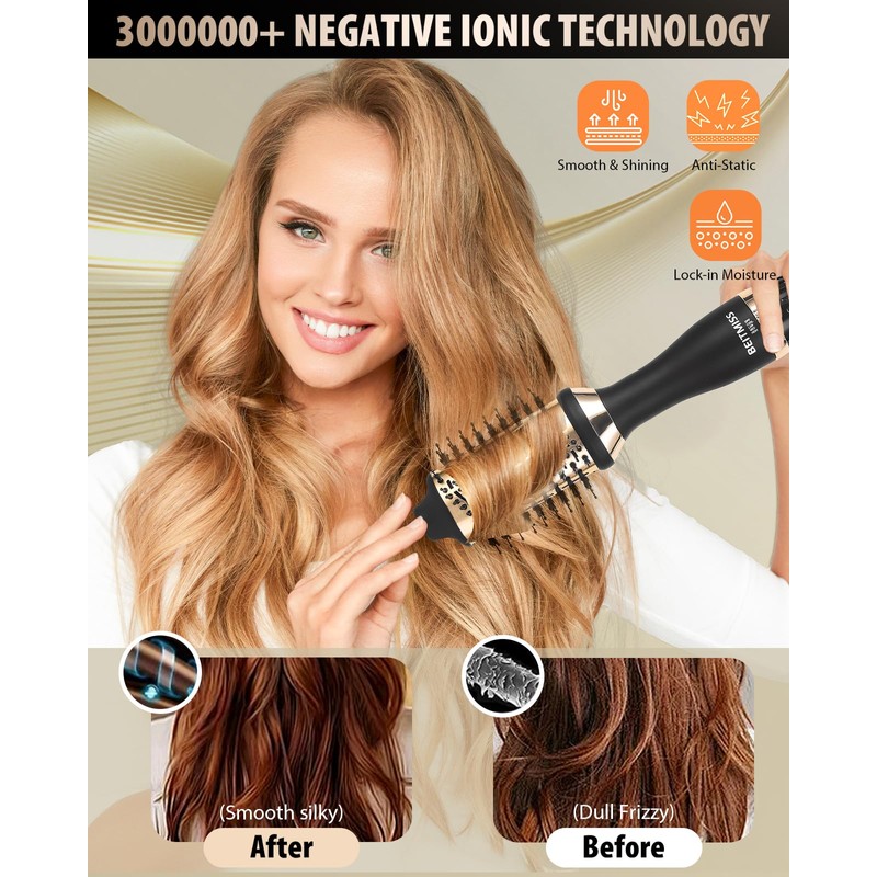Blow Hair Dryer Brush: Detachable 4-in-1 with Ionic Technology, Brush-Blow-Dryer