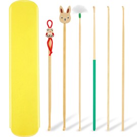 Tondiamo 6 Pieces Bamboo Wood Ear Pickers Ear Cleaning Tools for Humans Cute Doll Bunny Goose Feather Earpick for Adults Cleaning Kit