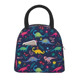 Cute Colorful Dinosaur Insulated Lunch Box, Soft Lunch Bag for Woman Man, Leakproof Small Lunch Pail Adult Work, Reusable Cooler Tote Lunchbox for Office