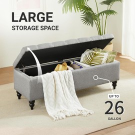 Busaurus Storage Ottoman Bench 50.2 Inches, Upholstered End of Bed Ottoman Bench with Storage and Seating, Large Blanket Bench for Foot Rest in Bedroom, Living Room, Entryway (Grey)