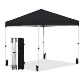 LANMOUNTAIN Canopy Tent 10X10 FT,Folding Pop Up Shelter with 4 Sandbags,Adjustable Straight Leg Heights,Sun Instant Shade,Heavy Duty Outdoor Patio Tents for Parties,Camping,Garden,Black