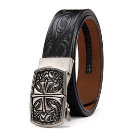CHAOREN Western Belt - Mens Cowboy Belt 1 3/8" Leather for Casual Jeans - Micro Adjustable Belt Fit Everywhere