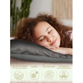 Seidenkissenbezug aus 100% Satin und 100% Viskose | 40x80 cm, 80x80 cm | schont Haare und Haut | mit verstecktem Reißverschluss Farbe Anthrazit Größe 80 cm x 80 cm