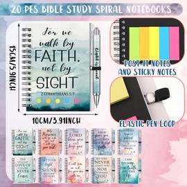 Sayglossy 20 Sets/40 Pcs Christian Gifts Notebook Bulk for Woman Christian Watercolor Spiral Notebooks with Sticky Note Bamboo Bible Verse Pen Inspirational Religious Prayer Journal Notepad for Church