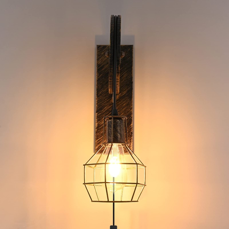 AnvFlik Retro Industrial Wall Sconce, 2Pack Antique Brass Vintage Plug