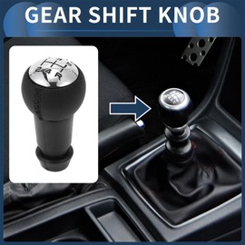 INFINAUTO 5 Speed Gear Shift Knob, Gearbox Stick Shifter Lever Knob No.2403AJ for Citroen C3 2002-2011 Plastic Faux Leather Black Chrome Silver Tone, 1 Pc