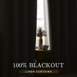 Natural 100% Blackout Linen Curtains for Bedroom,Black Out Curtains 72 Inch Long Farmhouse Thick Textured Window Curtains for Living Room,Grommet Room Darkening Curtains,52" W x 72" L,(2 Panels)