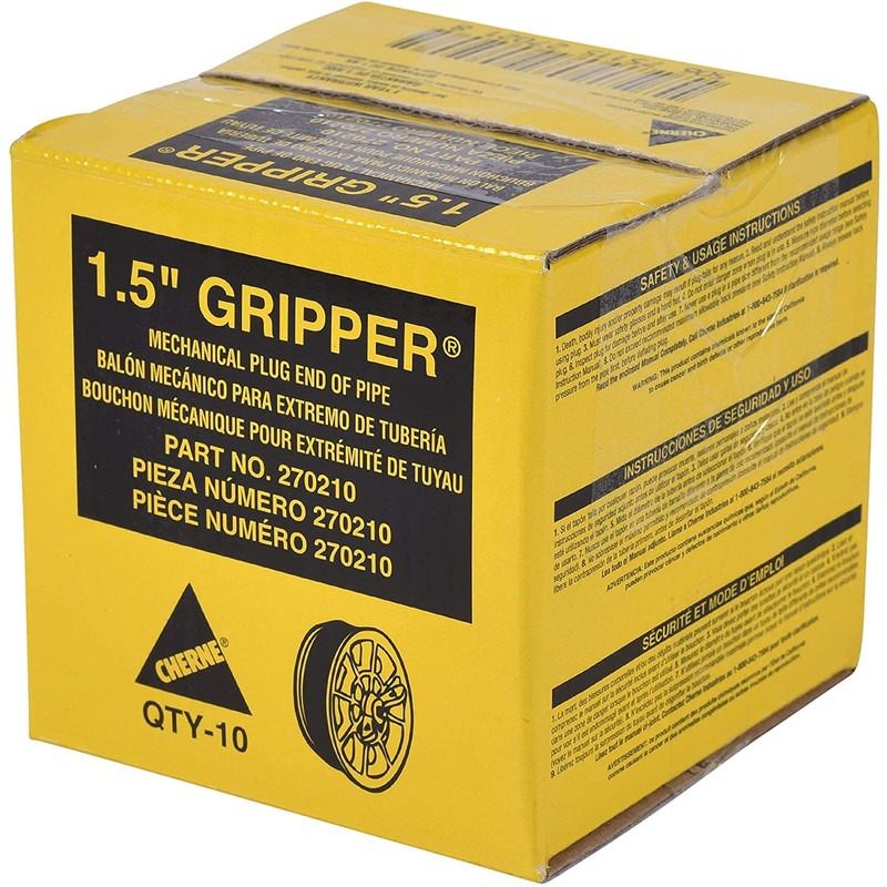 Cherne 270210 End of Pipe Gripper Mechanical Plug 1-1/2", Yellow
