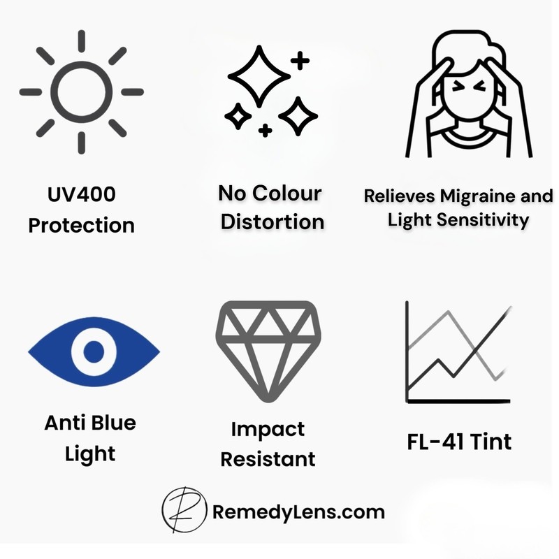RemedyLens Ren Round Acetate FL-41 Tinted Lenses for Migraine Relief,