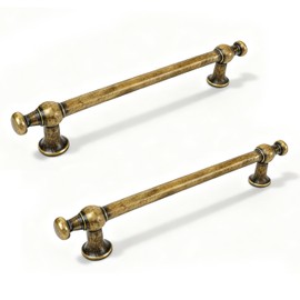 Fecraf 5 Inch Hole Center Antique Brass Cabinets Pulls, 6 Pack Vintage Drawer Handles for Kitchen Bedroom Farmhouse, Aged Gold Bras Dresser Pulls, Zinc Alloy.