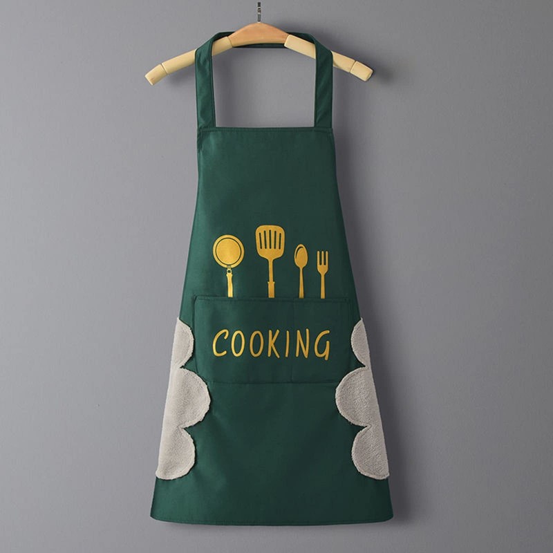 DILLMAN Women Kitchen Apron with Hand Wipe Pockets，Big Pocket,Hand-wiping, Waterproof