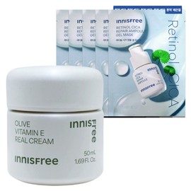 Innisfree Olive Vitamin E Real Cream 50ml+Retinol Cica Trace Ampoule Gel Mask (23mL) 5 sheets / 이니스프리 올리브 비타민 E 리얼 크림 50ml+레티놀 시카 흔적 앰플 겔 마스크 (23mL) 5매