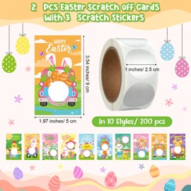 WinnerWhy 200 Pcs Easter Scratch Off Cards 10 Styles Holiday DIY Scratch Blank Gift Certificates with 300 Scratch Stickers Easter Cards for Adults Groups Party Favor Prizes Business
