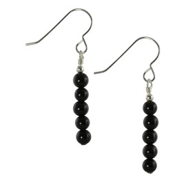 Small Black Onyx Gemstone & Sterling Silver Hook Drop Earrings with Gift Box