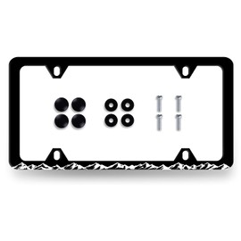 Mountains License Plate Frame Scenery Mountain License Plate Decoration Stainless Steel Beautiful License Plate Holder with Screws Black White Cars Accessory 12x6 Inch