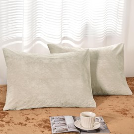 PHF Truly Velvet Pillowcases Standard Size, No Insert, 2 Pack Ultra Soft Breathable Pillow Shams Covers with Envelope Closure, 20" X 26" Luxury Cozy Warm Fuzzy Flannel Pillow Cases, Sand
