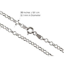 AKA Gioielli® - Pea Chain 3 mm 925 Sterling Silver Rhodium-Plated - Women's Italy Necklace Lengths: 40 45 50 55 60 65 70 75 cm, Sterling Silver, No Gemstone