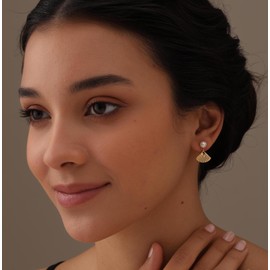 LeCalla 925 Sterling Silver Freshwater Pearl Stud Earrings for Women | 14K Gold-Plated Shell Pearl Earring 18 MM