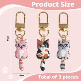 LunarCharm 3 Pieces Cute Cat Keychain Gifts for Cat Lovers for Women Men Gifts Cat Theme Mini Keychain, Style 3, L