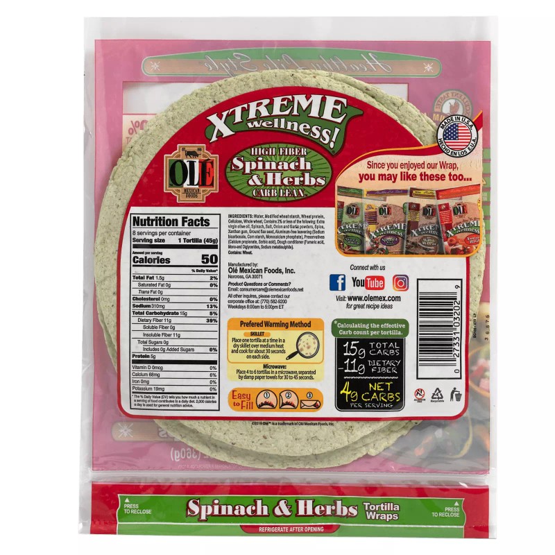 Ole Xtreme Wellness™ 8" Spinach Tortilla Wraps - 8 Count