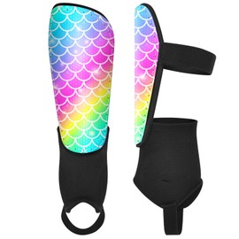 Ausletie Shin Guards Soccer for Boys Girls and Youth, Shin Pads Shin Guard Protection(Small) Rainbow Mermaid