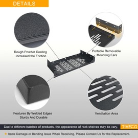 RIVECO 2 PCS 6” Rack Shelves for 19 inches Network Rack & Cabinets, 1U Rack Mount Shelf Vented Cantilever Tray, for Server, IT & Sound Equipment