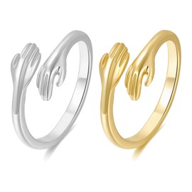 Long tiantian 2Pcs Hug Rings for Women Adjustable Hugging Hands Rings Open Promise Rings for Her Matching Couple Rings Jewelry
