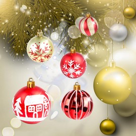 JOFONY Christmas Tree Baubles, Set of 44, 6 cm and 3 cm Christmas Tree Baubles, Christmas Tree Decorations, Christmas Baubles, Red and Gold Tree Baubles for Indoor Outdoor Christmas Tree Decoration