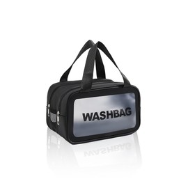 Cosmetic Bag, Travel Toiletry Bag with Carry Handle, Makeup Bag with Large Capacity, Toiletry Bag Women, Portable Waterproof Toiletry Bag, Dry and Wet Separation, Men's Toiletry Bag (Black, M), black