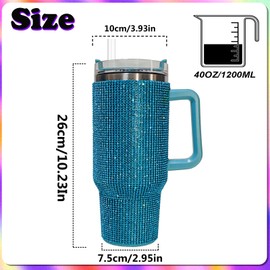 40oz Bling Tumbler with Handle and Straw,Rhinestone Insulated Stainless Steel Cup,Glitter Travel Mug with Lid ,Diamond Vacuum Insulated Stainless Steel Water Bottle Gift for Women Bling Fan (Blue)