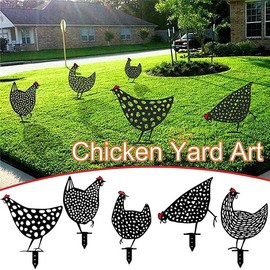 Zuzanny Chickens Decorative Animal Silhouette Statue Outdoor Garden Suitable for Pastoral Decoration of Garden Lawn Outdoor Black Metal Iron Pack of 5