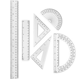 Tenare 1 Set Plastic Clear Math Set Includes Protractor Triangle Rulers 12 Inch 6 Inch Straight Geometry Math Transparent Ruler Measuring Tool for School Office Home Supplies(Clear)
