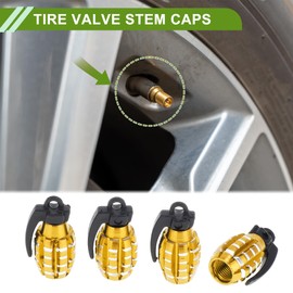 HOPESPANNER Tire Valve Stem Caps Decorative Gold Tone Small Grenade Style Tyre Valve Dust Covers 7x29mm Aluminum Alloy Plastic 4 Pcs