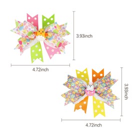 2Pcs Easter Hair Bows for Girls Cute Easter Bunny Eggs Easter Bows for Girls Easter Hair Bows Clips Easter Hair Clips Large Grosgrain Ribbon Alligator Clips Easter Hair Accessories for Girls (B)