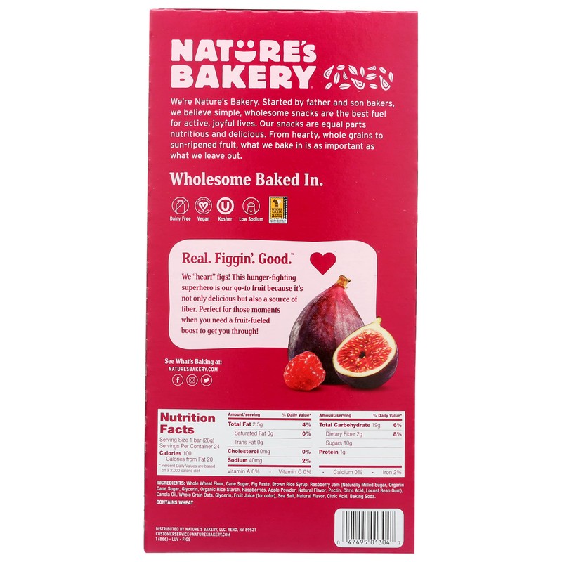Nature's Bakery Raspberry Whole Wheat Fig Bar, Vegan, Non GMO,