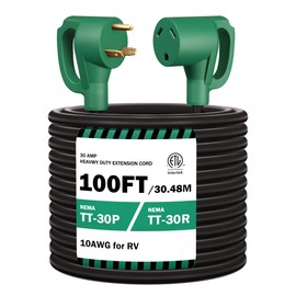 STRIGHT 100FT RV Extension Cord 30 Amp, RV Power Extension Cord NEMA TT-30P Male to TT-30R Female Heavy Duty 10 AWG STW 3-Wire for RV Trailer Campers 125V, 3750W, ETL Listed (100FT 30AMP), Green Plug