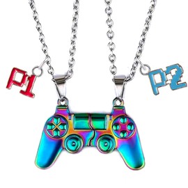 Bixorp Gamer Friendship Chain for 2 - Magnetic BFF Chain - Controller Pendant with P1 & P2 - Gift for Gamers Best Friends, 45 inches, Brass, Not Applicable