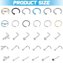 36 Pieces Nose Ear Piercing Tool Kit Includes 4 Pieces Disposable Nose Piercing Machine with 10 Pieces Nose Jewelry 22 Pieces Nose Studs Ring Hoop for Women Girls Salon Home Use (White)