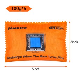 FAMILIFE Reusable Car Dehumidifier Bag Damp Rid Silica Gel Packets,Rechargeable Color Moisture Absorbers for Cars Home Closets Electronics Camera Storage Box Safes Drawers,6 Pack