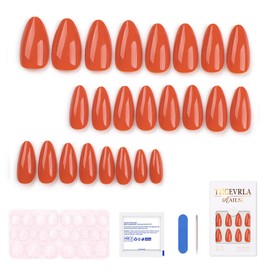 THCEVRLA Nail Tips - Light Red, Almond Nail Tips, Short Cut, Solid Color Basic Model, False Nail Gelation, Tool Kit Included, 24 Pieces