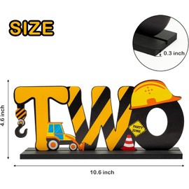 BeYumi Construction Truck Two Letter Sign Wooden Table Centerpiece for Boys, Two Years Old Baby 2nd Birthday Party Decorations, Construction Theme Party Supplies Baby Shower Decor Photo Props