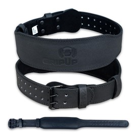 GripUp Weight Lifting Belt 4” 6” Leather Gym Belt Padded Lumbar Back Support for Powerlifting Deadlifts Squats Bodybuilding & Strength Training Fitness Adjustable Holes Men Women (Black 4'', M)