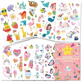 Sugeru® 100+ Children's Skin-Friendly, Glitter Tattoos Stick-On Stickers Kids Children Girls, Party Bag Children's Birthday // Soybean Extract - Natural Safe Ingredients (Shiny Mix A)