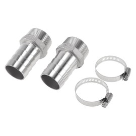 X AUTOHAUX Hose Barb Fittings with 2 Clamps Male Thread Compression Fitting for Air Water Oil Gas Fuel Stainless Steel 1.6" OD 1.5" BSPT 1 Set Silver Tone